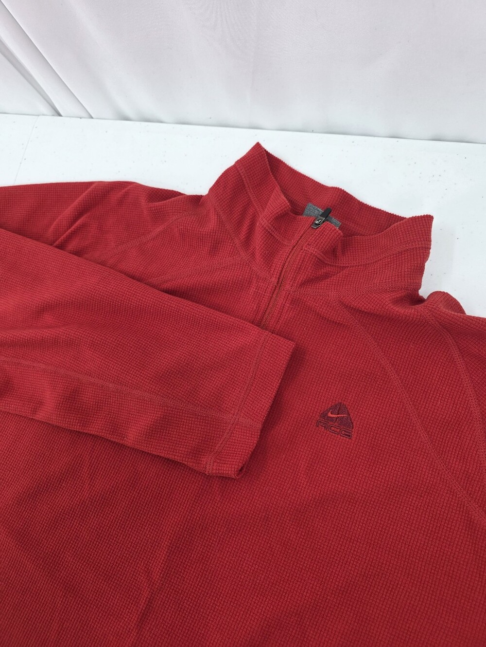 Vintage Nike ACG Waffle Knit Thermal Long Sleeve 1/4 Zip Mock Neck Red Mens Med.